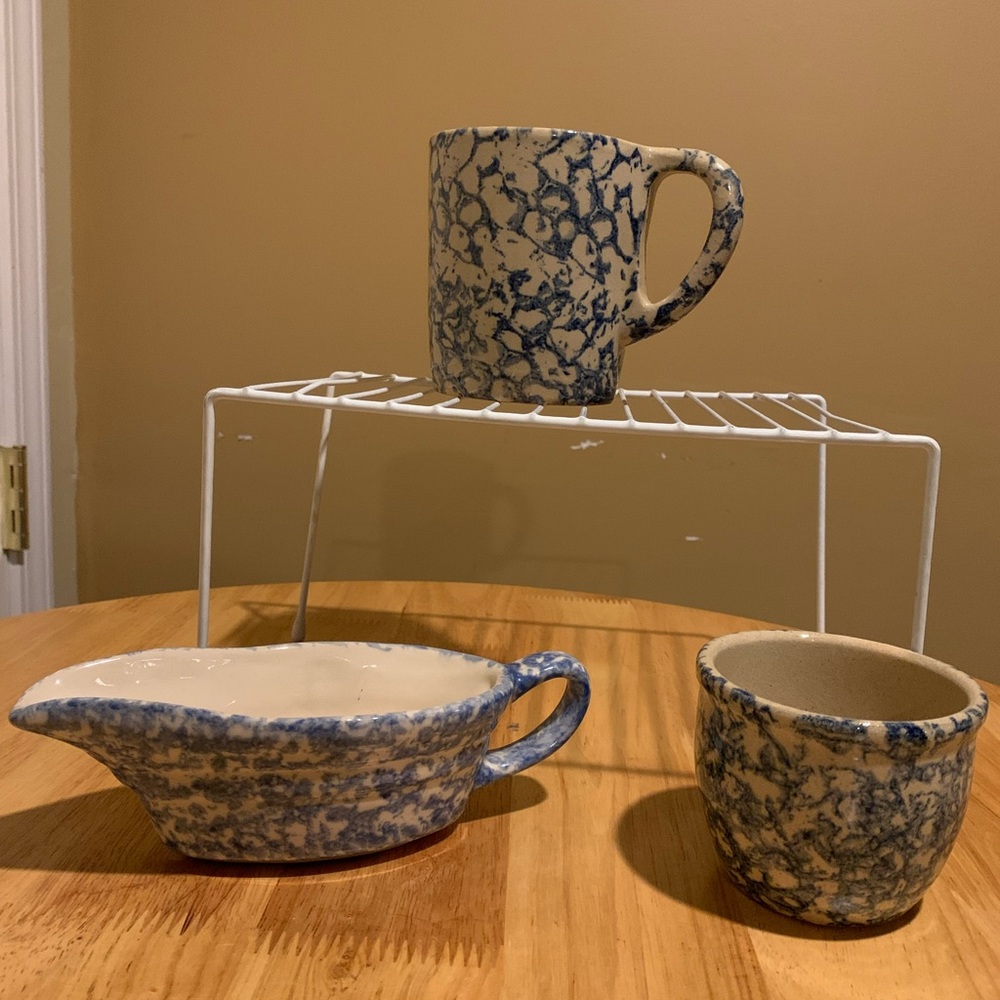 Three Vintage Roseville Sponge Ware Pieces